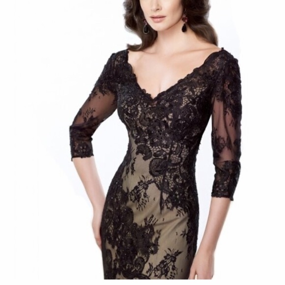 Montage by Mon Cheri 3/4 sleeves V-neck lace long gown - Picture 3 of 11